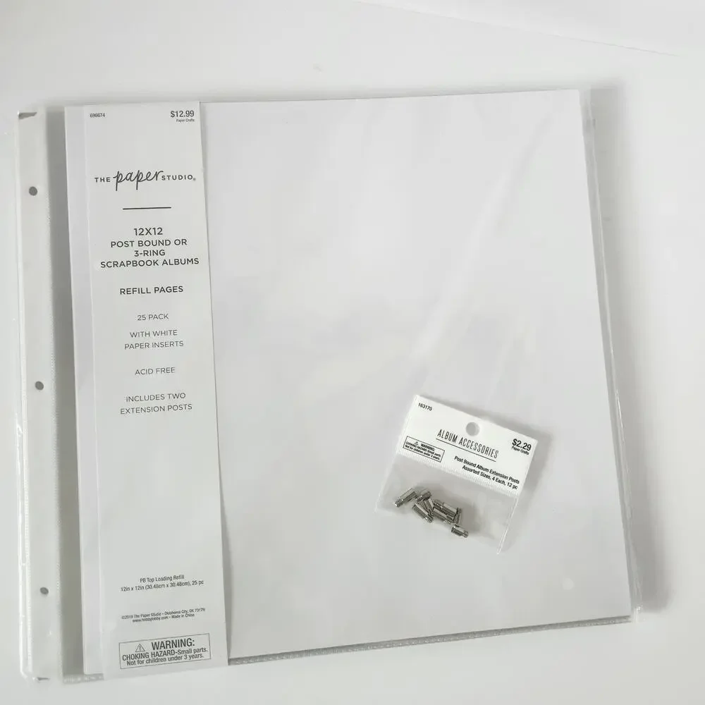 The Paper Studio 12x12 Postbound 3-Ring Scrapbook Album Clear 19pc + Ext Posts